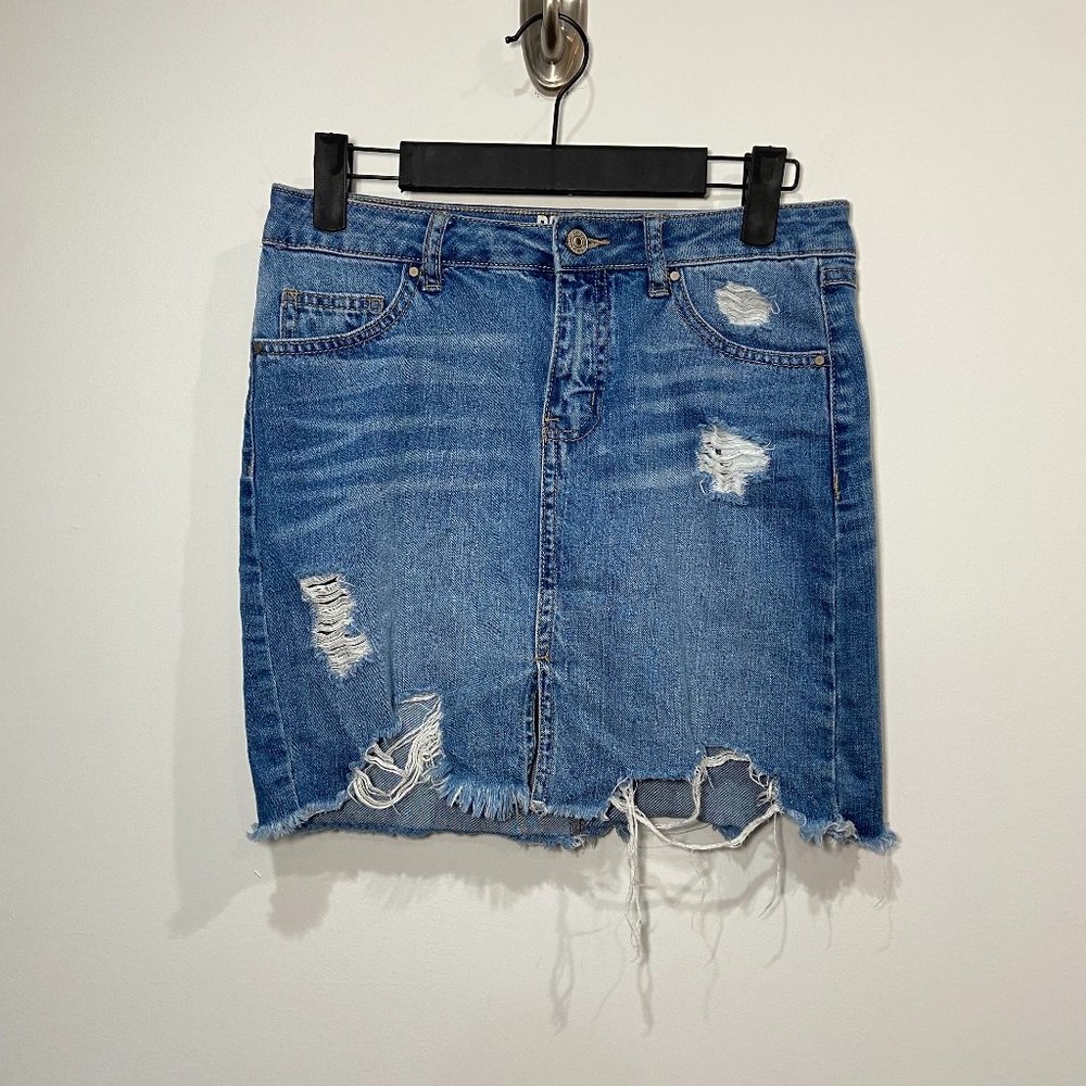 Rewash Destructed Mini Skirt Medium Wash Vintage Reunion Size 25